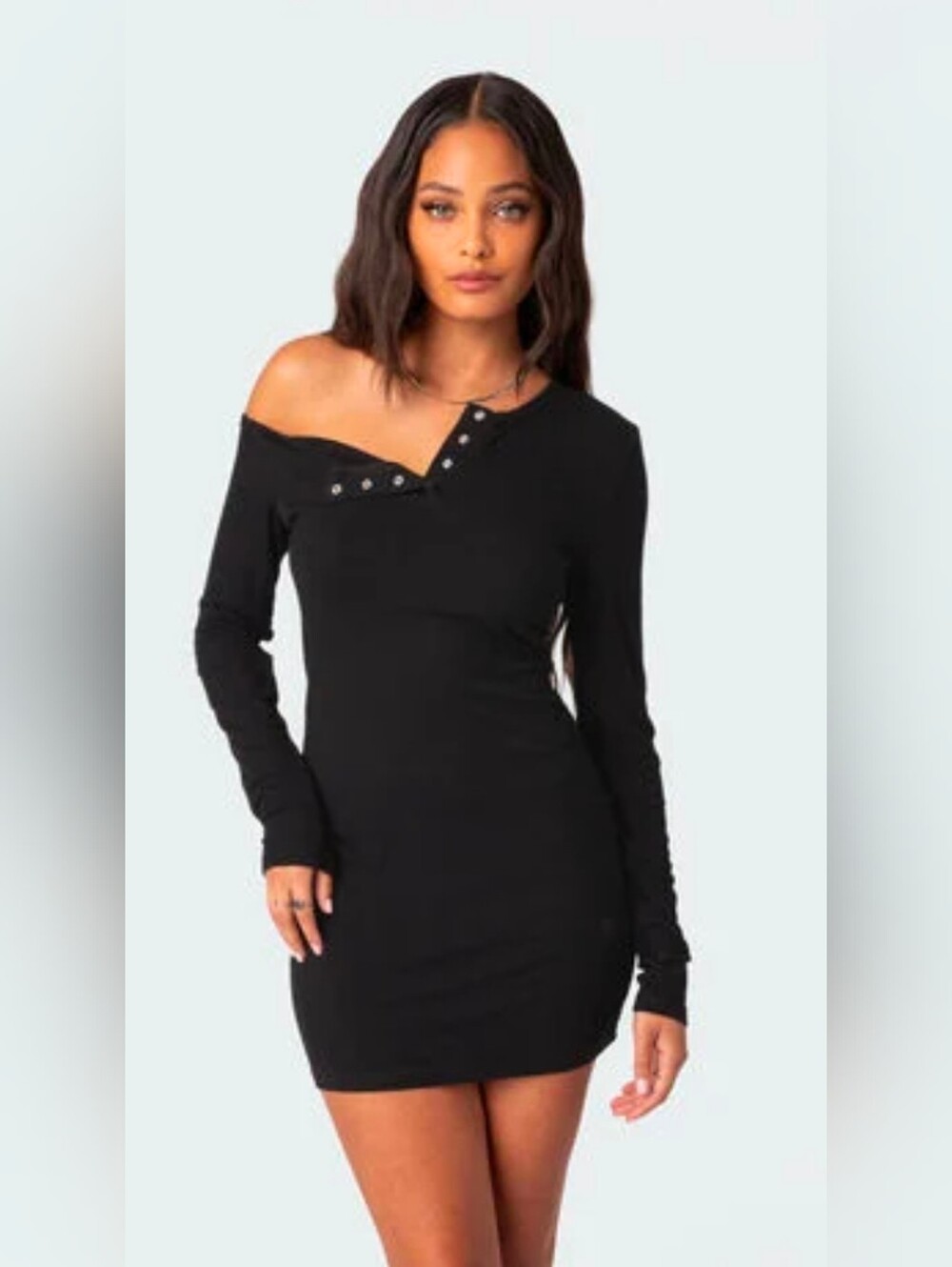 Black Off-Shoulder Long Sleeve Mini Dress